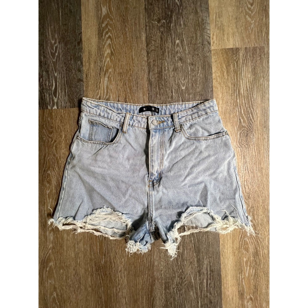 Missguided Denim Shorts Womens US 4 Light Blue Good Distressed Frayed Raw Hem